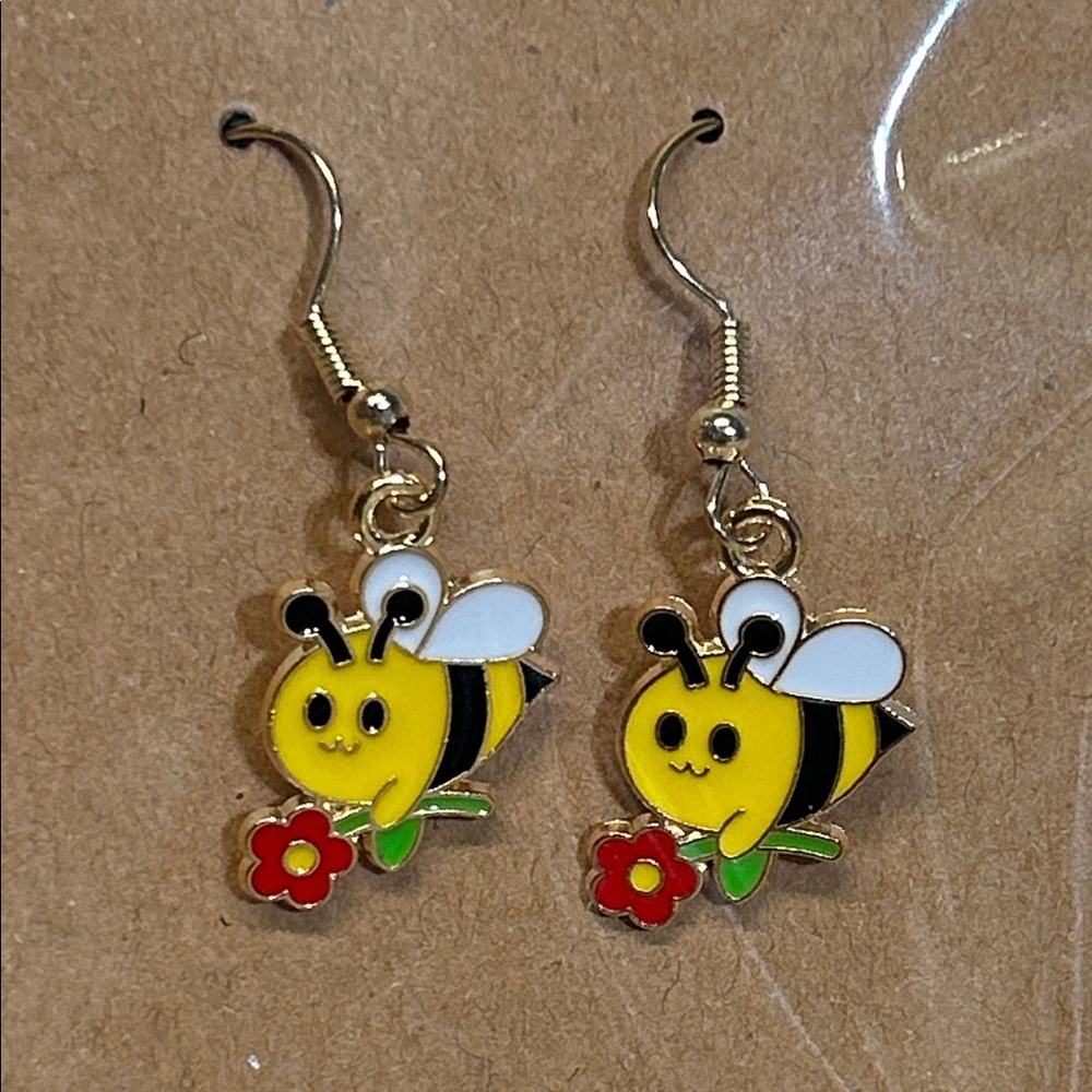 Cute bee and your flower dangle earrings
